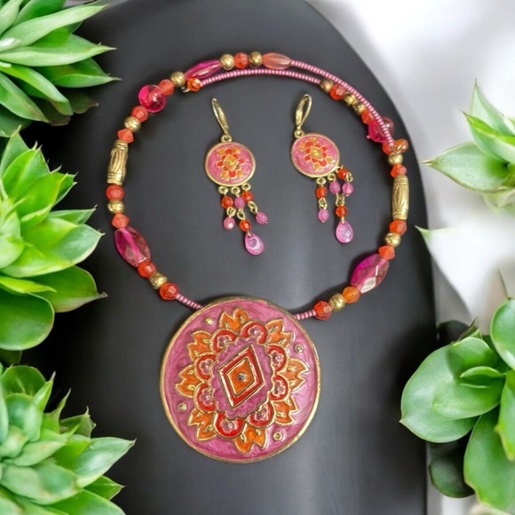 Colorful Bohemian Choker Necklace and Earring Set - Picture 1 of 8
